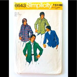 VTG 70s simplicity sewing pattern men’s Long sleeve shirt/jacket size 40 Pockets